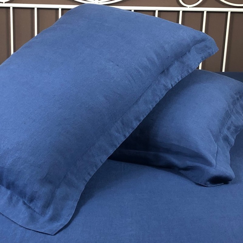 Oxford Pure Linen Pillowcases, blue, set of 2