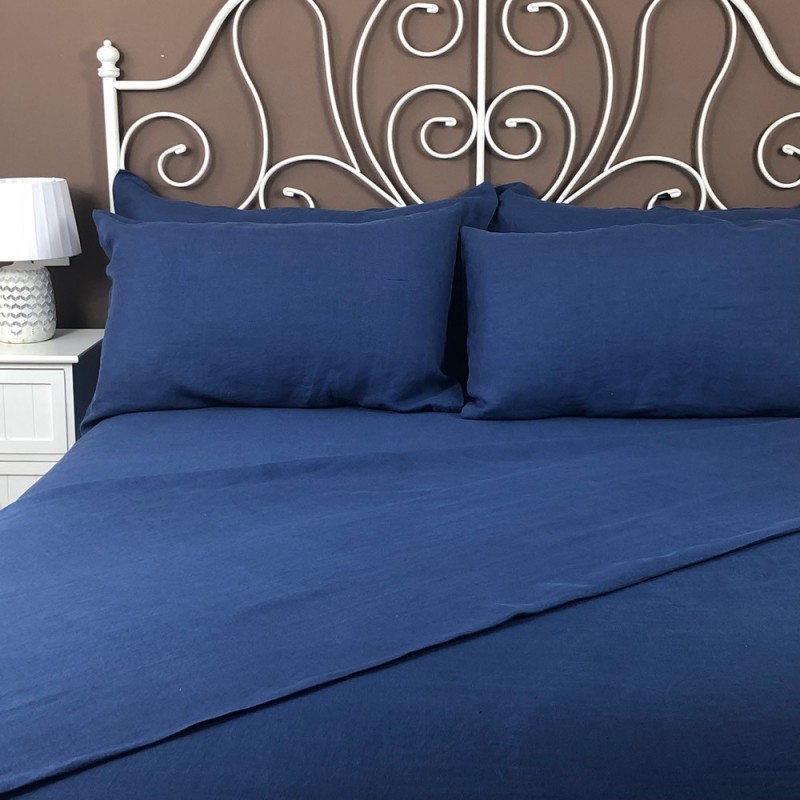 Pure Linen Flat Sheet, deep Blue, Atlanta