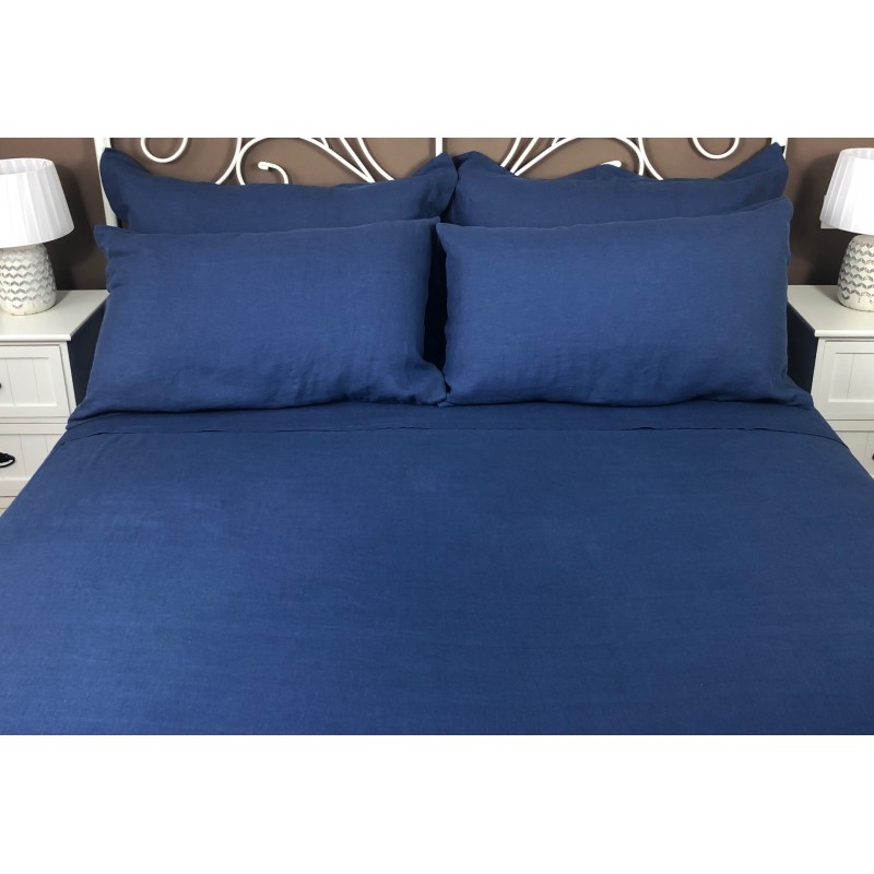 Pure Linen Flat Sheet, deep Blue, Atlanta