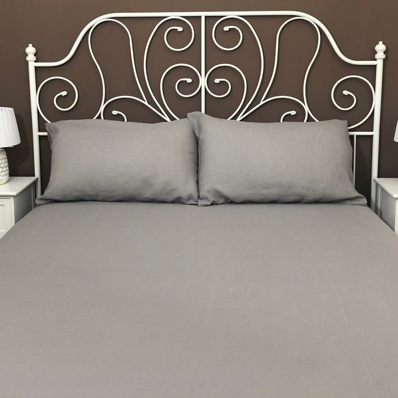 Pure Linen Fitted Sheet, Grey, Atlanta