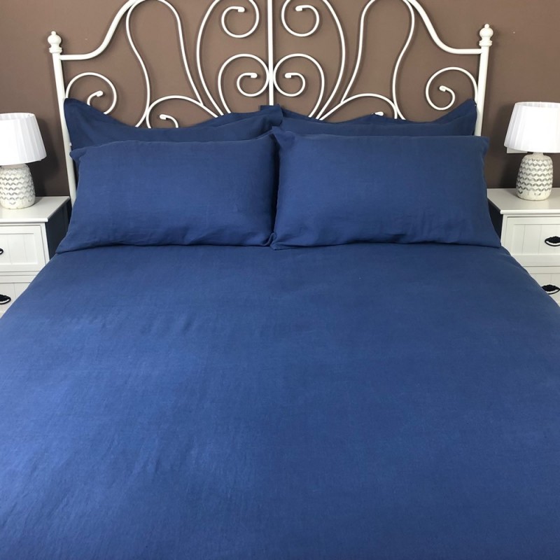 Pure Linen Fitted Sheet, Blue, Atlanta