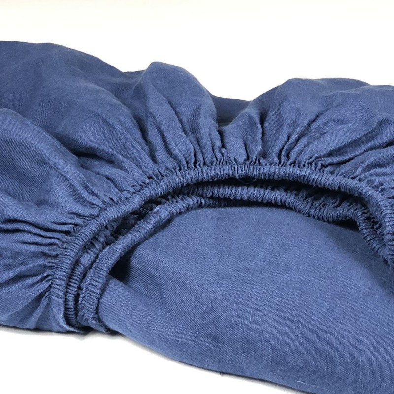 Pure Linen Fitted Sheet, Blue, Atlanta