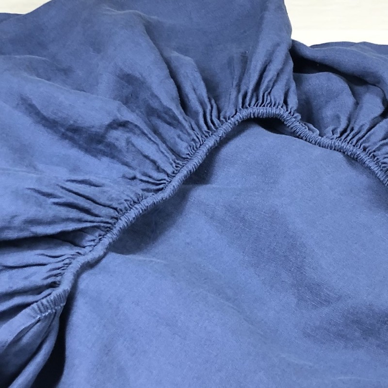 Pure Linen Fitted Sheet, Blue, Atlanta