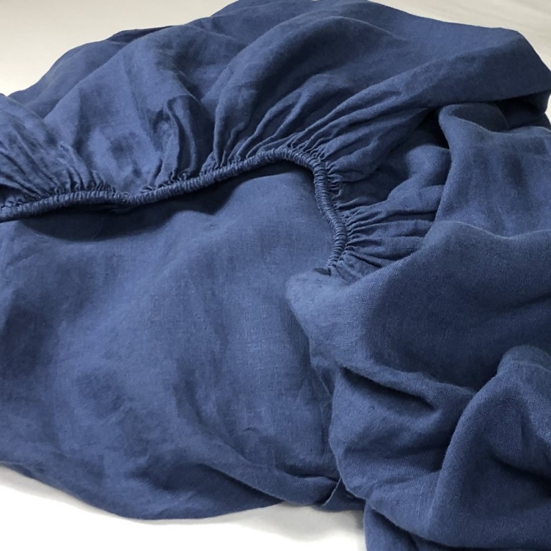 Pure Linen Fitted Sheet, Blue, Atlanta