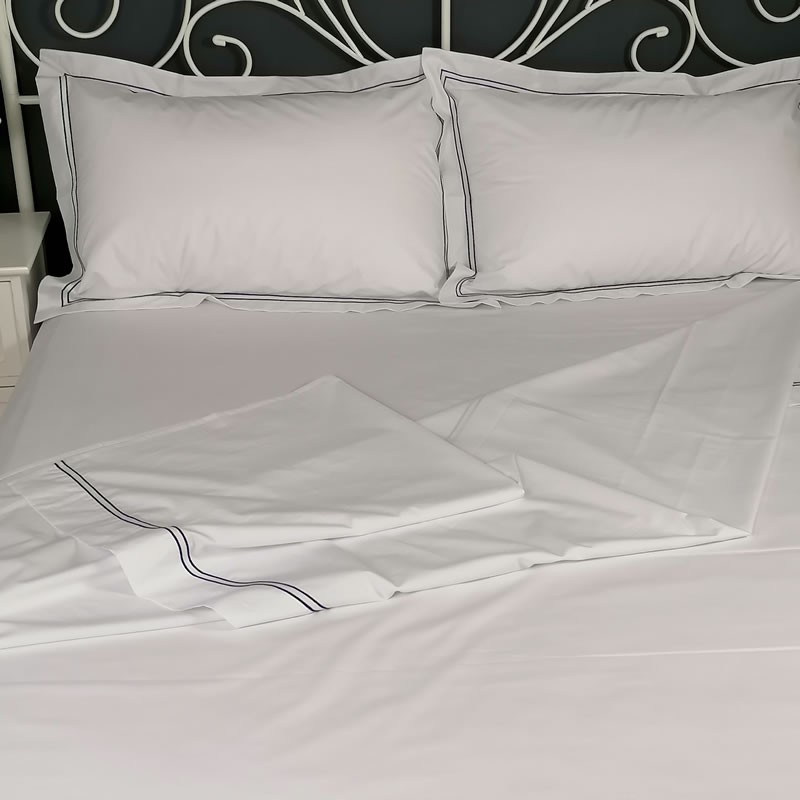 Egyptian Cotton Flat Sheet 200 Thread Count Blue Trim